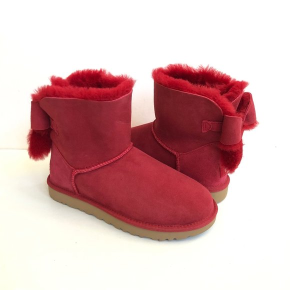 UGG CLASSIC MINI BAILEY HERITAGE BOW RED WINE BOOTS - Picture 2 of 5